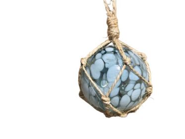 Seafoam Crest Handblown Glass Ball Fishing Float with Brown Netting Decoration 4""
