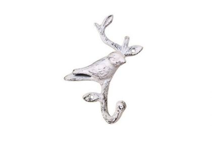 Whitewashed Cast Iron Decorative Bird Hook 6"