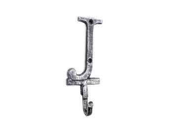 Rustic Silver Cast Iron Letter J Alphabet Wall Hook 6""