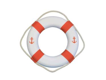 Classic White Decorative Anchor Lifering With Orange Bands 15""