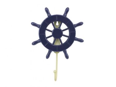 Dark Blue Decorative Ship Wheel with Hook 8""