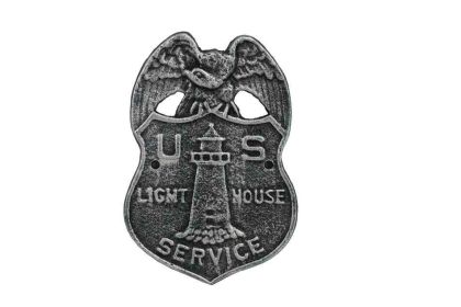 Antique Silver Cast Iron US Lighthouse Service Sign 9""