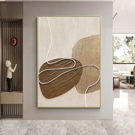 Handmade Oil Painting White and Beige Minimalist Wall Art Oversize Minimalist Painting on Canvas Neutral Textured Painting Brown Wall Decorative (Style: 01, size: 100X150cm)